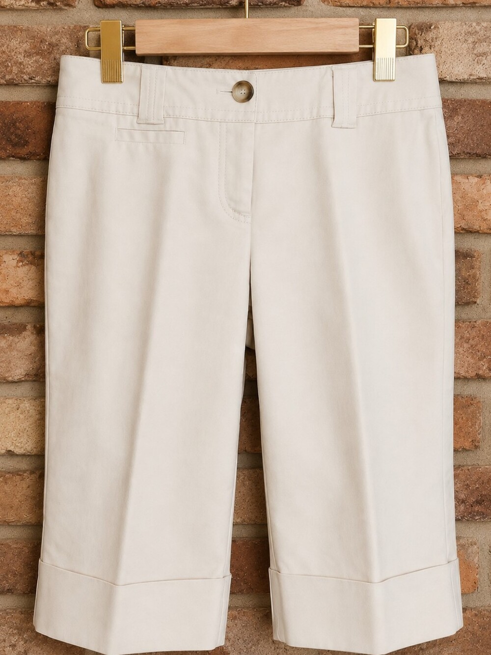 Ann Taylor Cream Tailored Bermuda Shorts - Cuffed Knee-Length - Picture 7 of 10